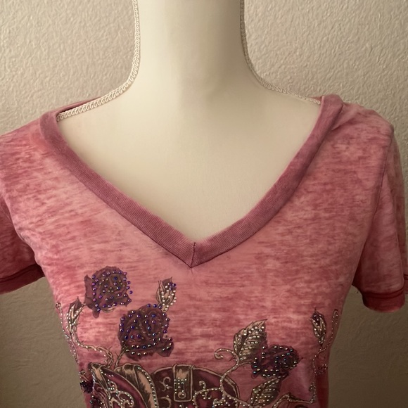 HOW CUTE! PINK COWBOY BOOTS AND FLOWERS RHINESTONES T-SHIRT SIZE M - Picture 3 of 9